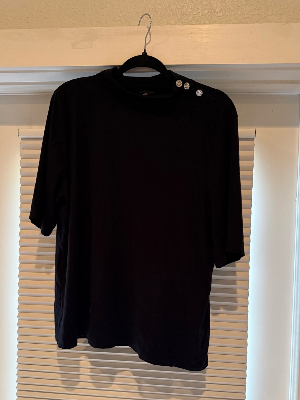 Talbots Black Short-Sleeve Shirt with Decorative Shoulder Buttons